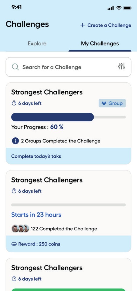 Live challenges and progress